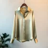 1pc Women's Vintage Silk Long Sleeve Blouse 5