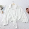 Casual Loose Hollow White Blouse 3