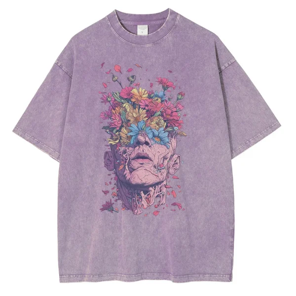 Heavyweight Pure Cotton T Shirts Flowers Emerging Out of Human Eyes and Heads Graphic T-shirts Vintage Van Gogh Style Mens Tops 1