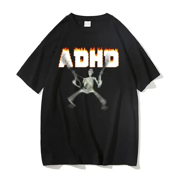 Adhd Skeleton Meme T-shirts Classic Vintage Humor Horror Funny Skull T Shirt Men Women Casual Hip Hop Summer Oversized T Shirt 1