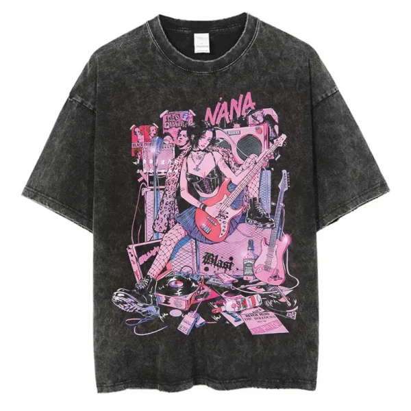 Japanese Anime Nana Osaki Print Vintage Washed T-Shirt 1