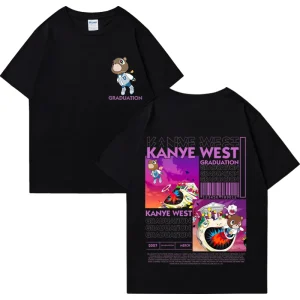 Kanye West Graduation Bear Double Sided Printed T shirt Men Women Fashion Hip Hop Cool Tops short sleeve Unisex Cotton T-shirts 1