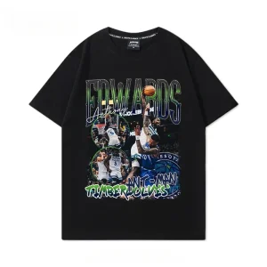 Famous Basketball Player " Edwards" Dunk Print Cotton T-shirt Men Graphics T-shirt Tops Oversize Short Sleeve High Quality 1