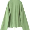 Women's Cotton Linen Lace-Up Bow Shirt: Loose Hollow-Out V-Neck Long Sleeve Top 3